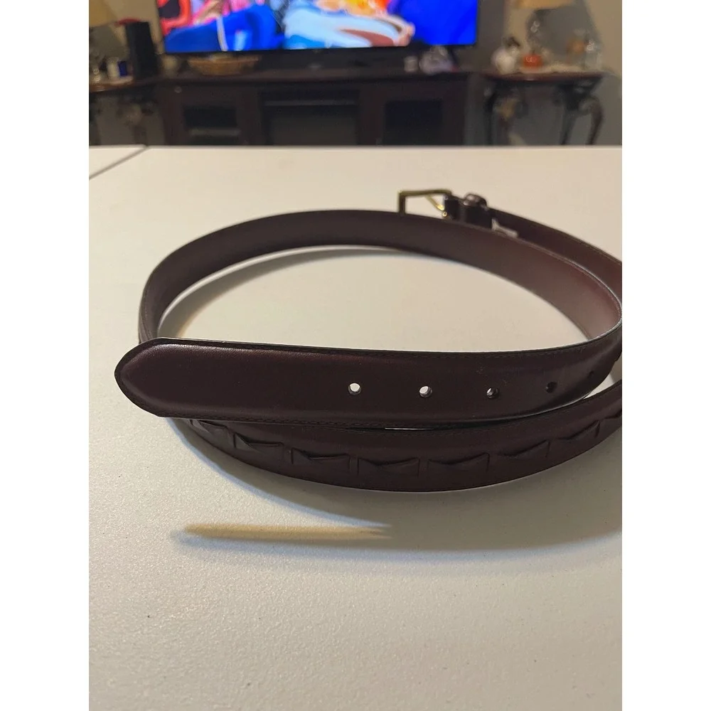 Fossil Leather Belt Mens‎ 46 Burgundy Brown Excellent Solid Brass MB2122B